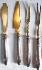 4 verguld zilveren vleesvorken + visfileermessen, Jugendstil, Antiek en Kunst, Antiek | Bestek, Ophalen of Verzenden