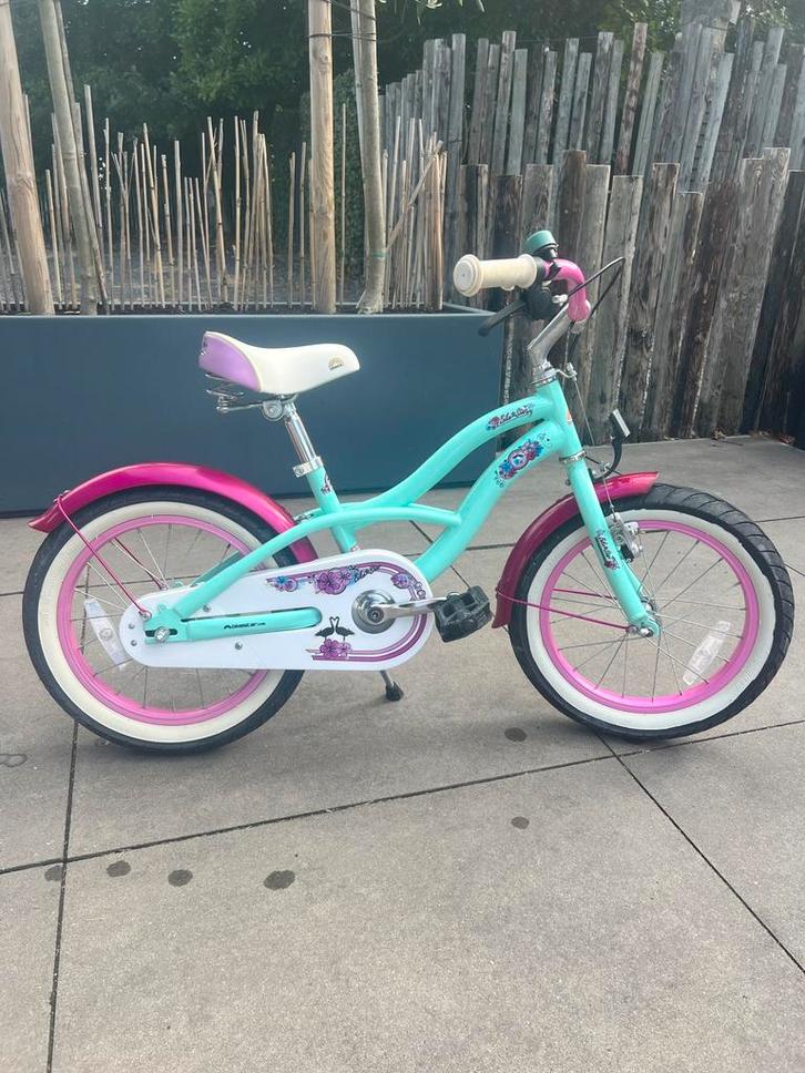 Bikestar 16 inch Cruiser meisjesfiets, mint met roze, Fietsen en Brommers, Fietsen | Kinderfietsjes, Zo goed als nieuw, 16 tot 20 inch