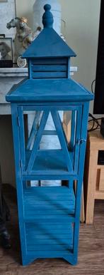 Grote houten lantaarn kaarsenstandaard, Ophalen, Gebruikt, Blauw, 75 cm of meer