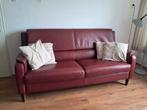 Leren 2-3 zitsbank – bordeaux/roodbruin – echt leer, Ophalen, 150 tot 200 cm, Driepersoons, Zo goed als nieuw