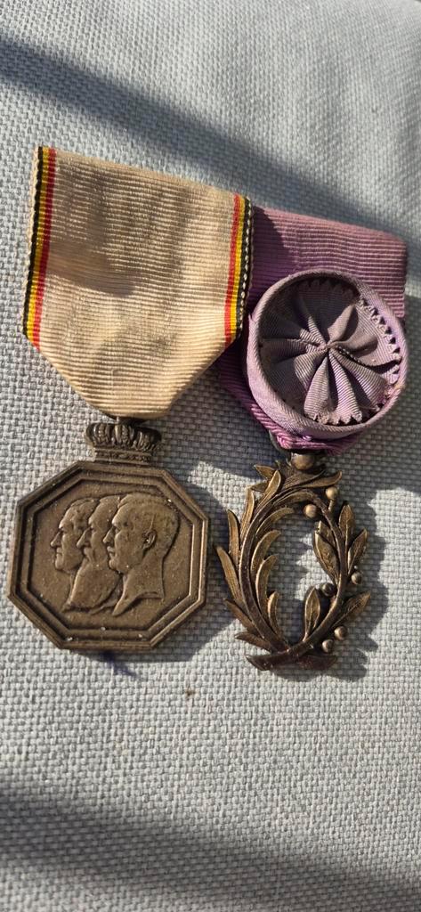 Belgische Herinneringsmedaille & Franse Academische Palmen, Verzamelen, Militaria | Algemeen, Overige soorten, Lintje, Medaille of Wings