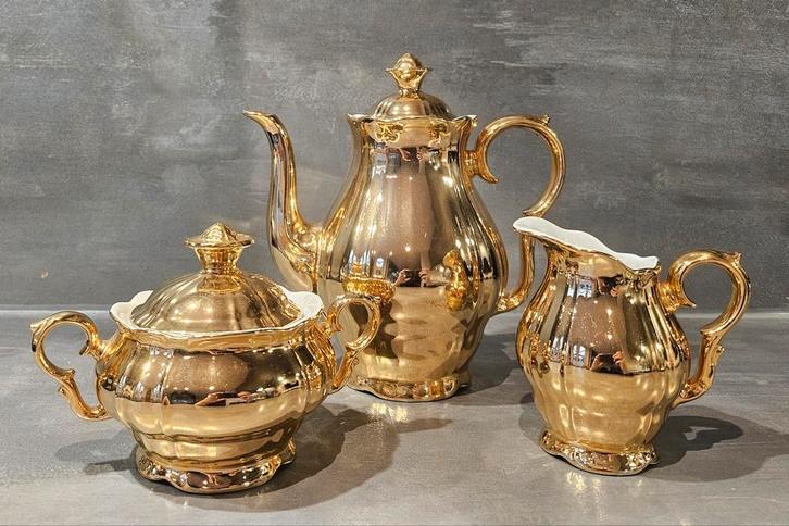 3-delige goud vergulde moritz zdekauer (MZ) theeset, Antiek en Kunst, Antiek | Servies compleet, Ophalen of Verzenden