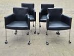 4 Gerard van de Berg Tiba design eetkamerstoelen leer, Ophalen, Gebruikt, Zwart, Metaal
