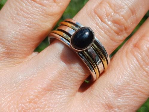 925 zilveren draairing spinning ring spinner onyx maat 19,75, Sieraden, Tassen en Uiterlijk, Ringen, Nieuw, Dame, 19 tot 20, Zwart