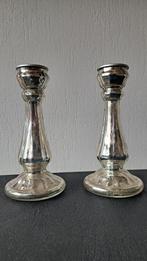 Set van 2 zilverkleurige kandelaars, Ophalen of Verzenden, Glas