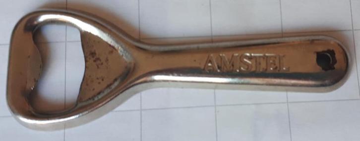 Amstel Flesopener Metaal classic, Verzamelen, Biermerken, Gebruikt, Flesopener, Amstel, Ophalen of Verzenden