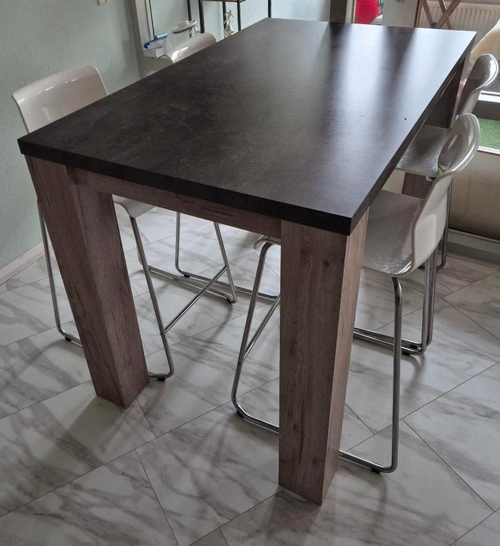 Bartafel met vier krukken, Huis en Inrichting, Tafels | Statafels, Gebruikt, Ophalen