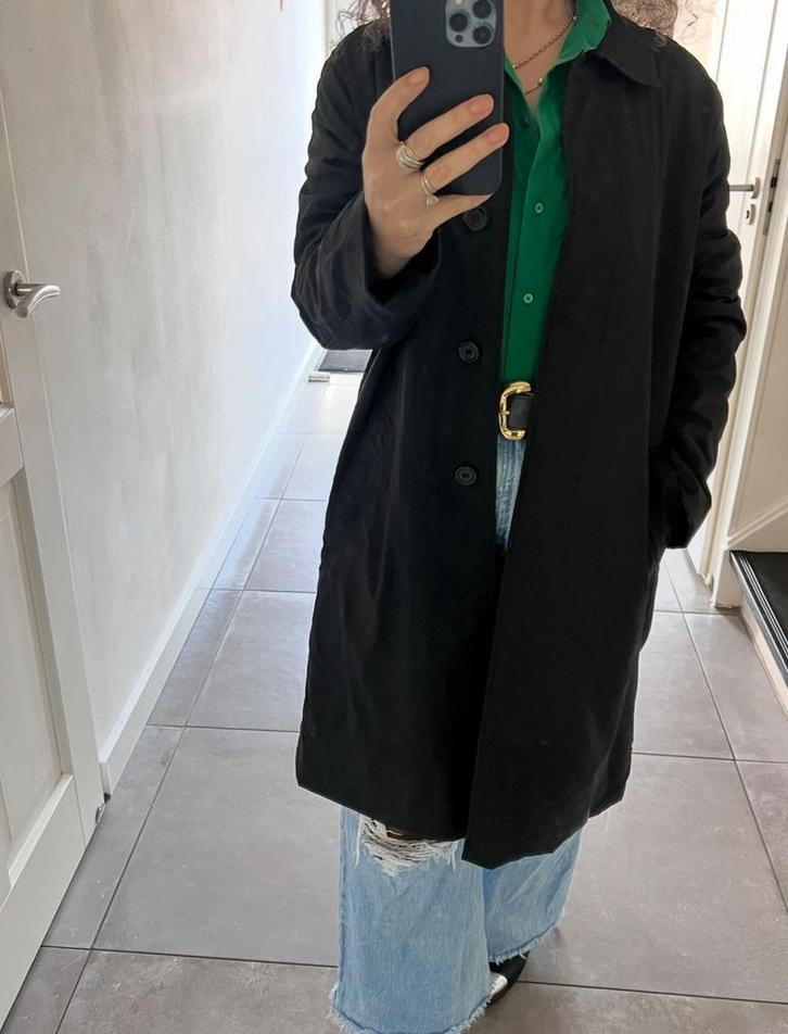 BURBERRY VINTAGE AUTHENTIEKE ZWARTE MANTEL COAT LANGE JAS 40, Kleding | Dames, Jassen | Winter, Zo goed als nieuw, Maat 38/40 (M)