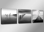 Nieuw * 3 Luik van Canvas * Stil Water Zwart Wit 50x150cm, 50 tot 75 cm, Nieuw, 125 cm of meer, Ophalen of Verzenden