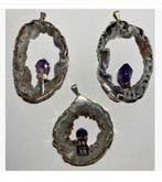 3 x agaat geode amethist hanger zilveren omranding p.st, Overige voorstellingen, Paars, Nieuw, Ophalen of Verzenden