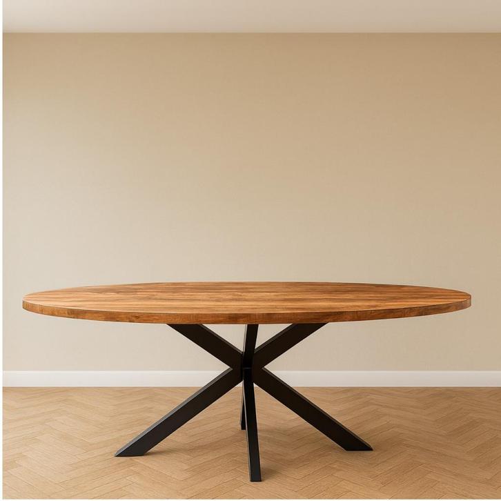 Mango ovale eettafels naturel - zwart en walnut, Huis en Inrichting, Tafels | Eettafels, Nieuw, 50 tot 100 cm, 200 cm of meer