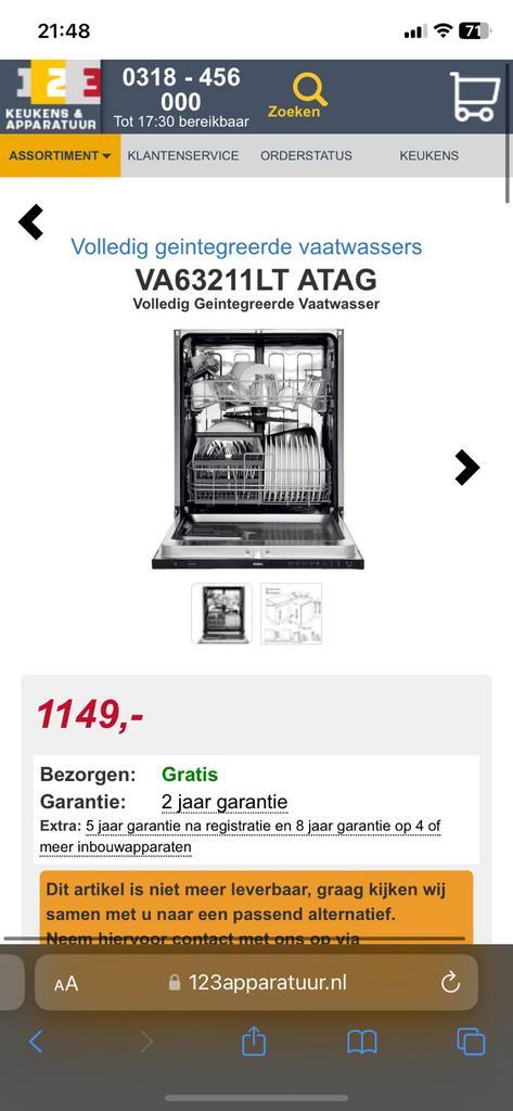 ATAG VA63211LT inbouw vaatwasser, Witgoed en Apparatuur, Vaatwasmachines, Zo goed als nieuw, Inbouw, Minder dan 85 cm, 45 tot 60 cm