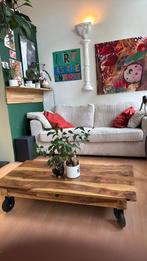 Koffietafel (massief hout, wielen), Huis en Inrichting, Tafels | Salontafels, Ophalen, Eikenhout, 100 tot 150 cm, Koffietafel