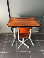 Vintage Schoolbankje met Stoel, Ophalen, Gebruikt, Bruin, Eén