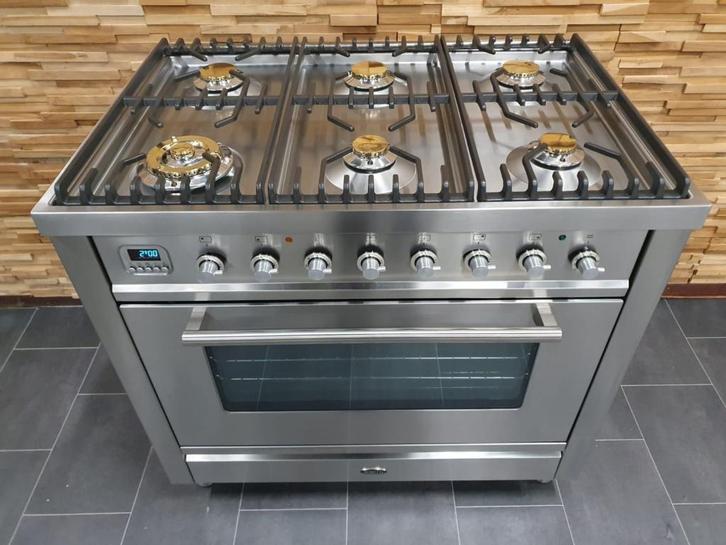 🔥Luxe Boretti Fornuis 90cm rvs + rvs  1 grote oven 6 pits, Witgoed en Apparatuur, Fornuizen, Zo goed als nieuw, Vrijstaand, Gas