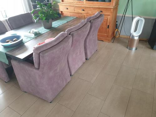 6 eetkamer stoelen / fauteuils Taupé kleur op wielen, Huis en Inrichting, Stoelen, Gebruikt, Vijf, Zes of meer stoelen, Overige kleuren