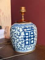 Vintage Blauw-Wit Porseleinen Lamp, Huis en Inrichting, Lampen | Tafellampen, Ophalen of Verzenden, Gebruikt, Glas