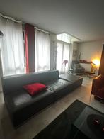 Modulair bank antraciet leer + 2 rood leren feauteuils., Huis en Inrichting, Banken | Bankstellen, Ophalen, Gebruikt, Vierpersoons of meer