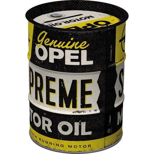 Opel Supreme motor oil reclame spaarpot van metaal, Ophalen of Verzenden, Nieuw, Auto's
