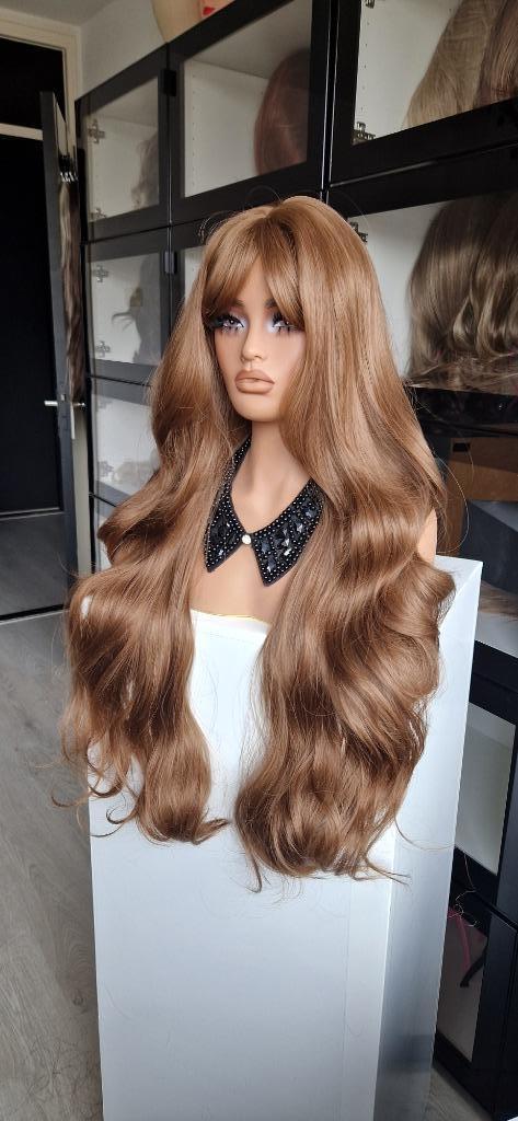 Pruik met Pony/Lok: Gemeleerd licht bruin, extra lang, krul, Sieraden, Tassen en Uiterlijk, Uiterlijk | Haarverzorging, Nieuw