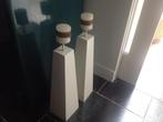 Design Metalen kandelaars hoogte 63cm 2 x kandelaar wit, Ophalen, Gebruikt, 50 tot 75 cm, Wit