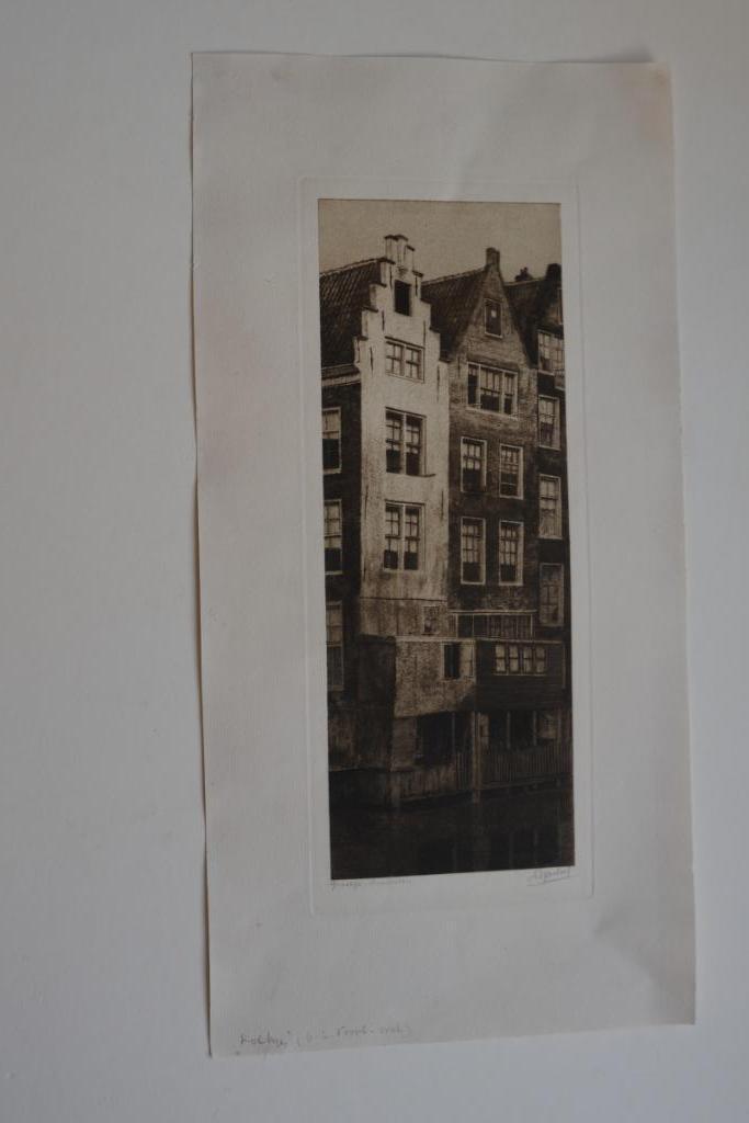 AMSTERDAM O.Z. KOLKJE DIRK HARTING Ets OUDEZIJDS KOLK GA4, Antiek en Kunst, Kunst | Etsen en Gravures, Verzenden