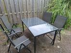 Tafel met 4 stoelen, Ophalen of Verzenden, Zo goed als nieuw, Aluminium