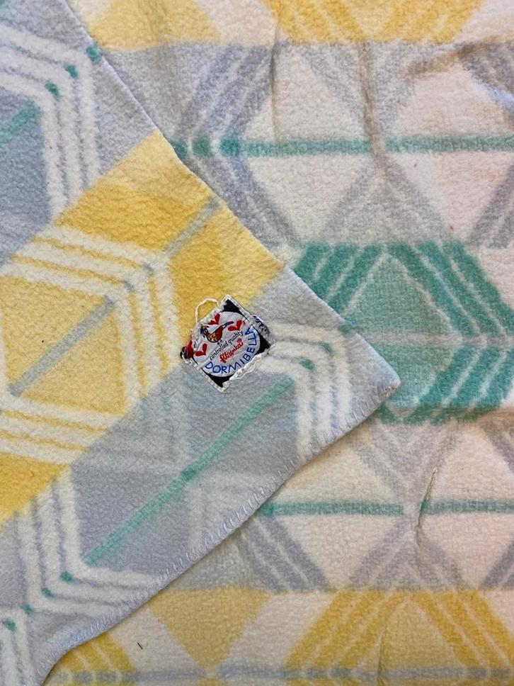 Dormibella vintage deken jaren 60/70 retro geel groen grijs, Huis en Inrichting, Woonaccessoires | Plaids en Woondekens, Zo goed als nieuw