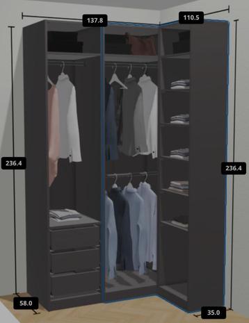 Dark Grey IKEA PAX Corner Wardrobe | available from 18.08 beschikbaar voor biedingen