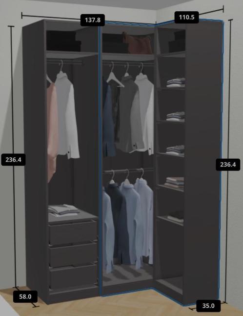 Dark Grey IKEA PAX Corner Wardrobe | available from 18.08, Huis en Inrichting, Kasten | Kledingkasten, Gebruikt, 200 cm of meer