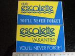 2x sticker club escolette vakanties you'll never forget logo, Verzenden, Zo goed als nieuw, Bedrijf of Vereniging
