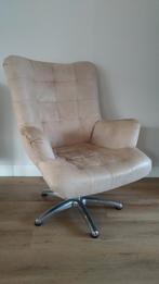 Draaibare fauteuil echt leer, beige kleur, Huis en Inrichting, Fauteuils, Ophalen, Gebruikt, Leer, 50 tot 75 cm