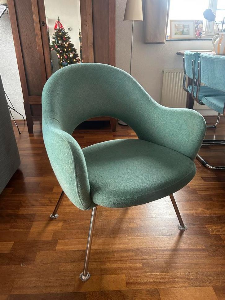 Design eetkamer stoelen (vijf stuks), Huis en Inrichting, Stoelen, Gebruikt, Vijf, Zes of meer stoelen, Stof, Blauw, Ophalen