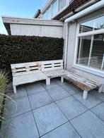Loungebank van pallets - palletbank, Gebruikt, 6 zitplaatsen, Ophalen of Verzenden, Hout
