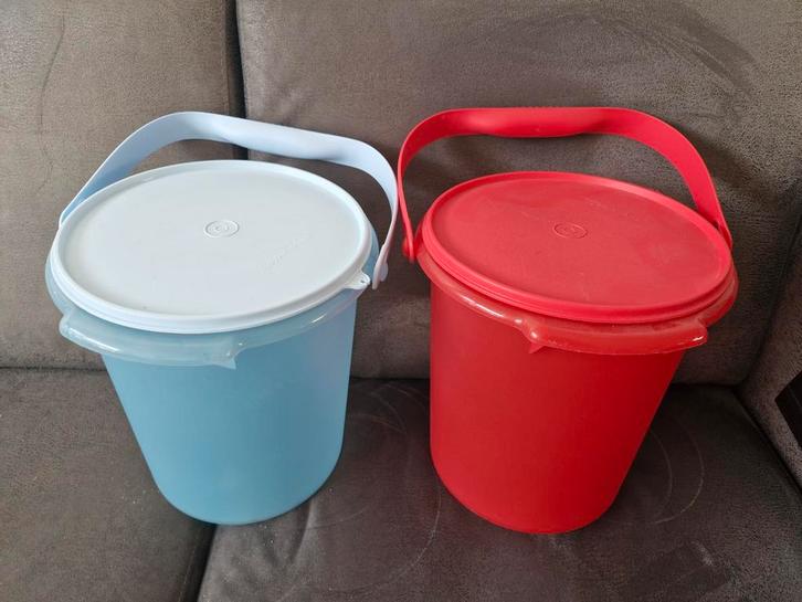 Tupperware Wasemmers - Lichtblauw & Rood, Huis en Inrichting, Emmers, Nieuw, Kunststof, Met deksel, Met handgreep, Ophalen
