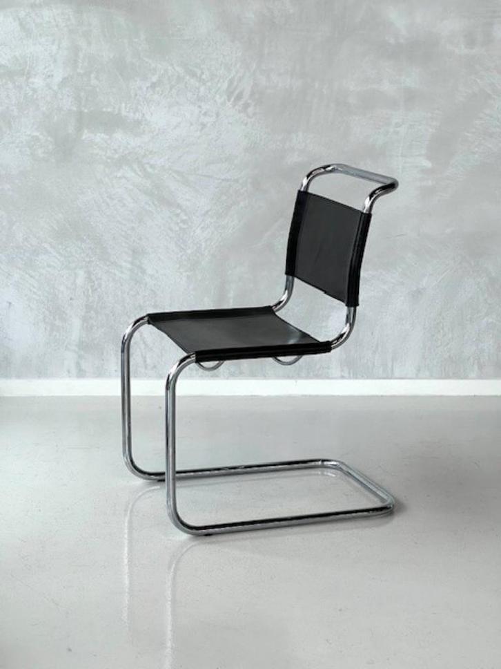 S33 sledestoel Mart Stam buisframestoel Fasem vintage stoel, Huis en Inrichting, Stoelen, Gebruikt, Eén, Leer, Metaal, Zwart, Ophalen of Verzenden
