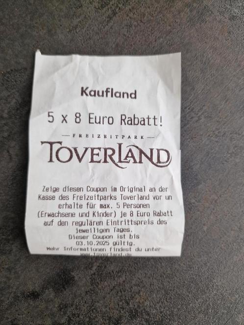 Toverland kortingskaart t.w.v. €40 bij aankoop van tickets, Tickets en Kaartjes, Overige Tickets en Kaartjes, Drie personen of meer