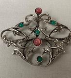 Art deco zilver pareltjes jade broche, Broche, Zilver, Verzenden