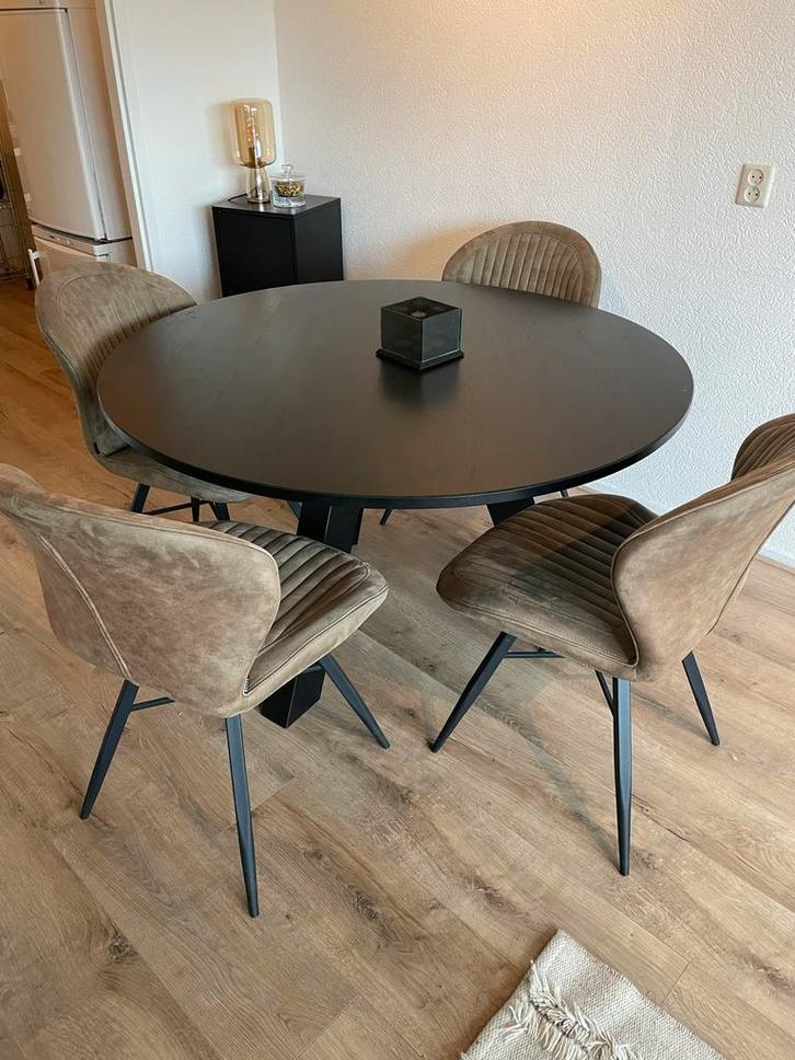 Vier groene eetkamerstoelen, Huis en Inrichting, Stoelen, Gebruikt, Vier, Stof, Overige kleuren, Ophalen