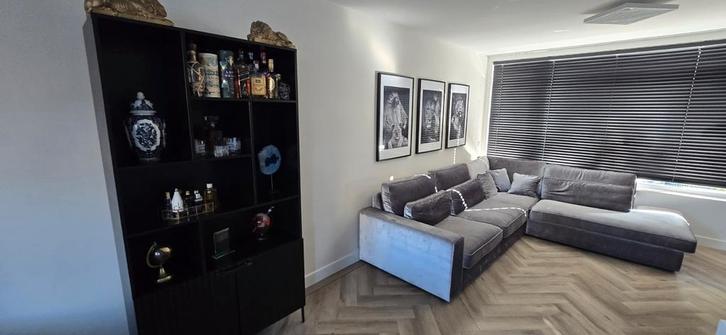 Velvet hoekbank + Woood kast + schilderijen, Huis en Inrichting, Complete inboedels, Ophalen