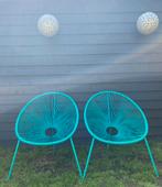 2 groene spaghetti stoeltjes, Tuin en Terras, Kunststof, Stoel, Ophalen of Verzenden, 2 zitplaatsen