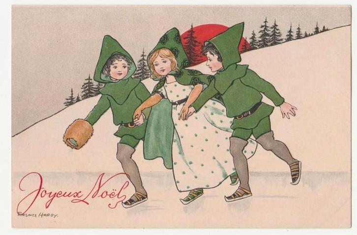 Schaatsen.  Kerst en Nieuwjaar.  Illustrateurs. F. Hardy., Verzamelen, Ansichtkaarten | Themakaarten, Ongelopen, Voor 1920, Overige thema's