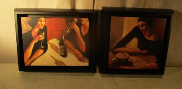 2 Leuke Nieuwe Artprints 'Vrouwen drinken' - gesigneerd beschikbaar voor biedingen