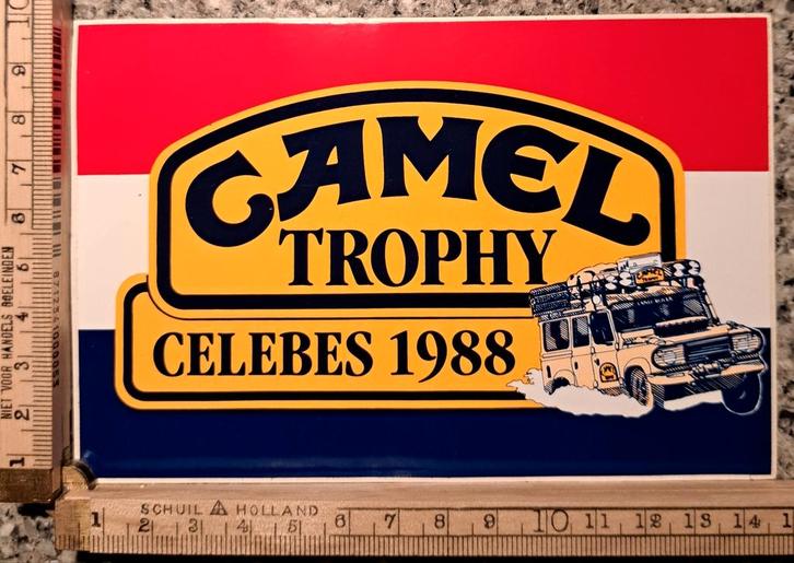 Vintage sticker Camel Trophy Celebes 1988 merk logo tabak, Verzamelen, Stickers, Zo goed als nieuw, Ophalen of Verzenden