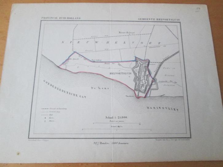 Helvoetsluis. Kuijper kaartje  gemeente Helvoetsluis. 1866, Antiek en Kunst, Kunst | Etsen en Gravures, Ophalen of Verzenden