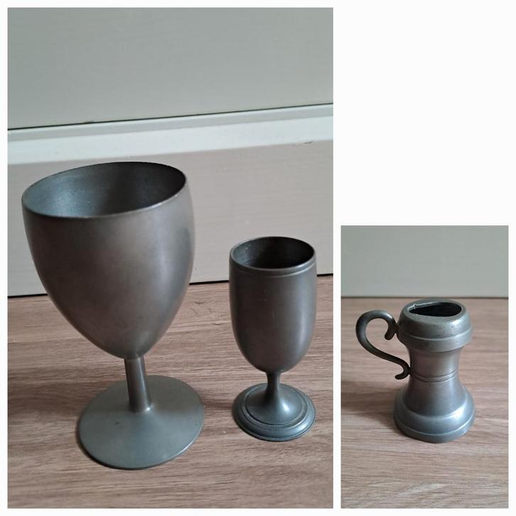 Tinnen Bekers en Miniatuurkan, Antiek en Kunst, Antiek | Tin, Ophalen of Verzenden