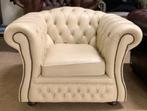 Prachtige Chesterfield Fauteuil Ivoorwit., Ophalen of Verzenden, Zo goed als nieuw, Leer, 75 tot 100 cm