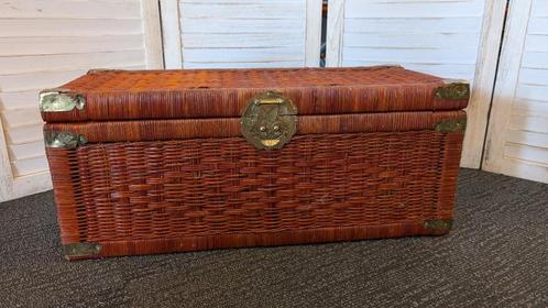 vintage rieten opbergmand, retro speelgoedkist, Huis en Inrichting, Woonaccessoires | Kisten, Gebruikt, Minder dan 50 cm, 50 tot 75 cm