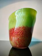 Vaas Glas Ovaal Groen Rood Geknepen Ovaal Glas Pontil, Antiek en Kunst, Antiek | Glas en Kristal, Ophalen of Verzenden