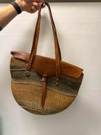 Vintage handtas van stro en leer, Ophalen of Verzenden, Gebruikt, Bruin, Handtas